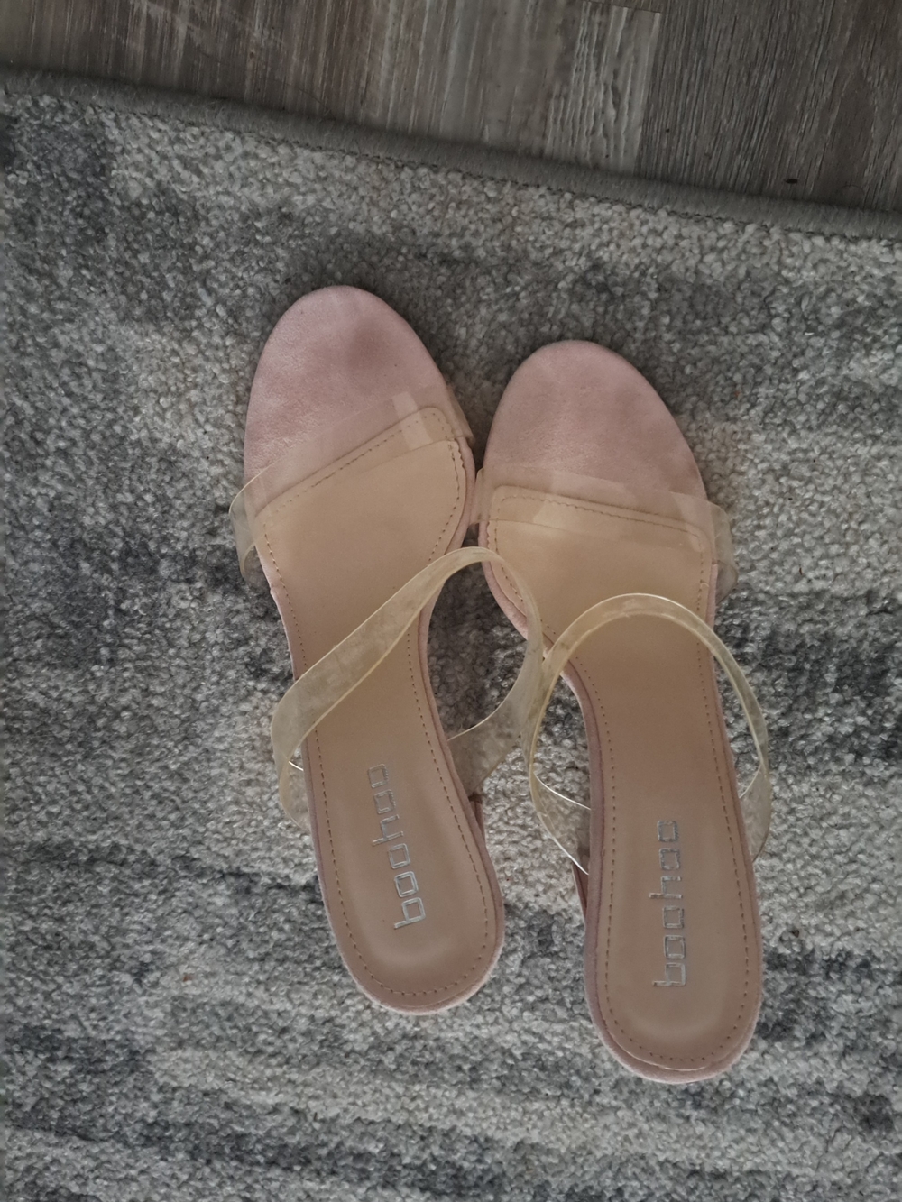 Boohoo Pink Slide Sandals with Clear Straps